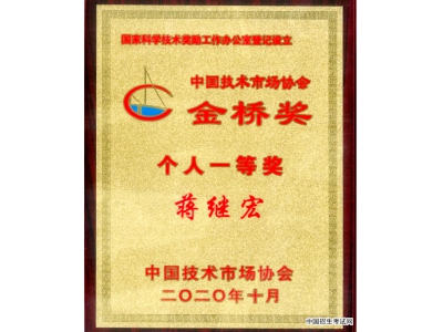 江苏师范大学蒋继宏教授荣获2020年第十届中国技术市场协会“金桥奖”一等奖